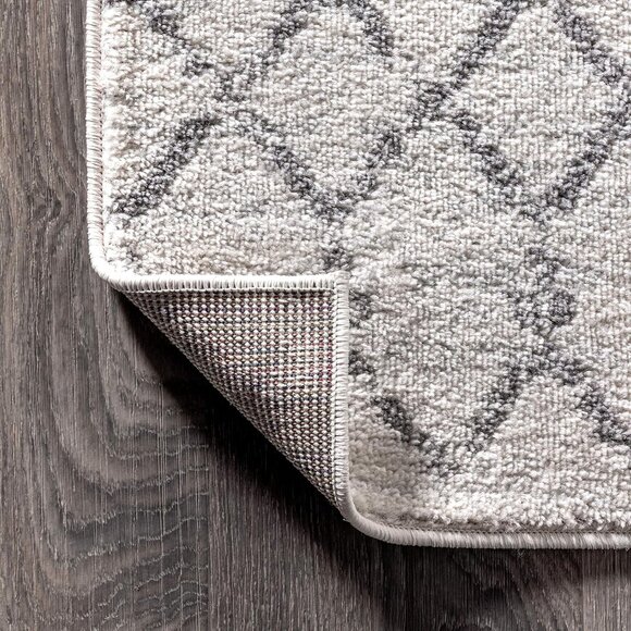 5x8 Moroccan Boho Area Rug, Vintage Diamond Cream/Gray Stain-Resistant Carpet - Picture 4 of 11